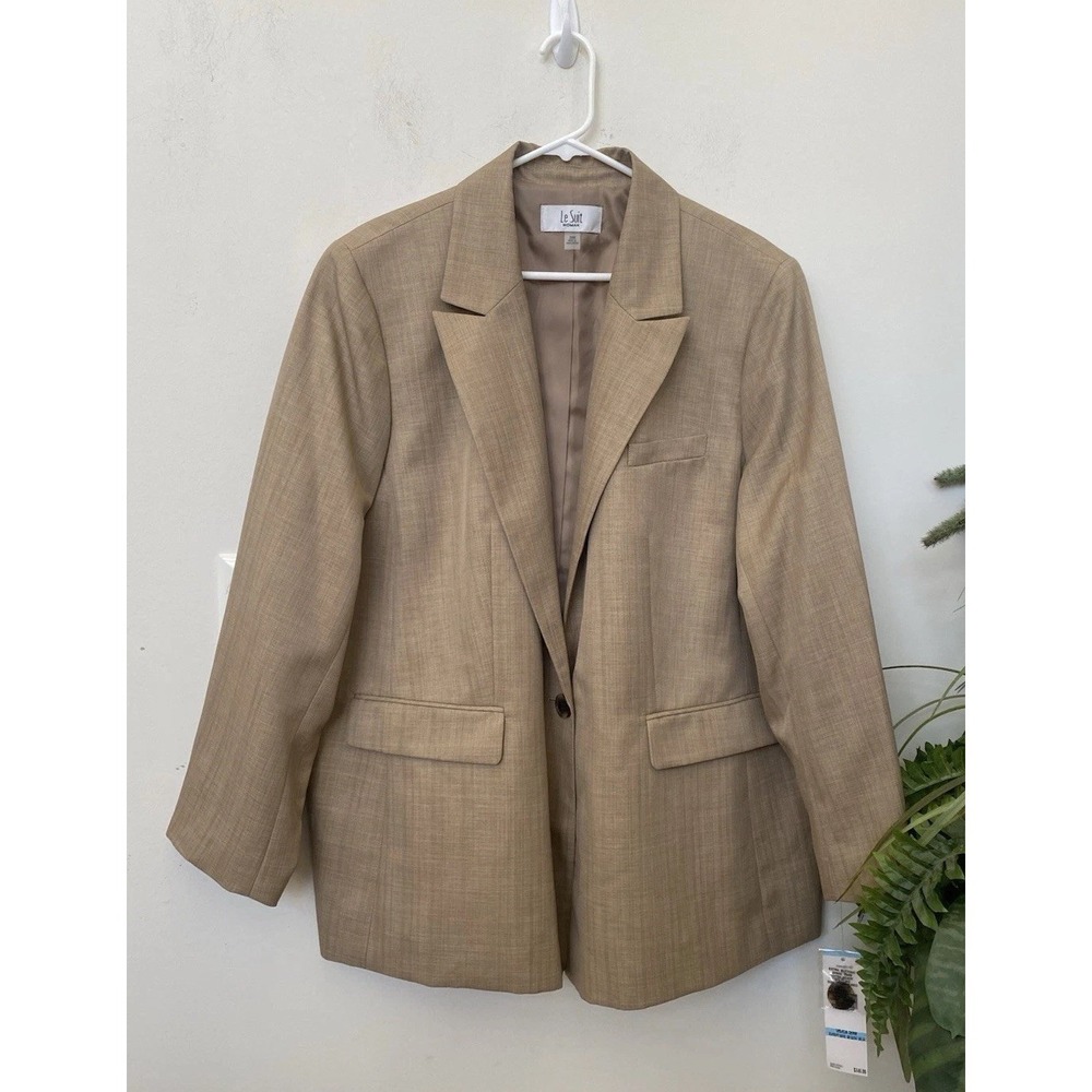 NWT Le Suit Women's Tan Beige 100% Polyester Blazer Jacket Size 20W, MSRP $240